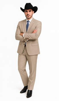 Men's 2 Button Sand  Two-Piece Classic Fit Side Vents Cheap Priced Business Suits Clearance Sale - Image 6