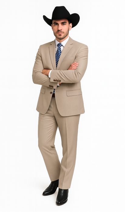 Men's 2 Button Sand  Two-Piece Classic Fit Side Vents Cheap Priced Business Suits Clearance Sale