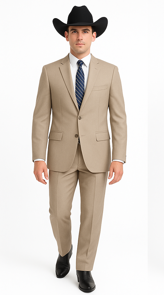Men's 2 Button Sand  Two-Piece Classic Fit Side Vents Cheap Priced Business Suits Clearance Sale