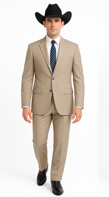 Men's 2 Button Sand  Two-Piece Classic Fit Side Vents Cheap Priced Business Suits Clearance Sale
