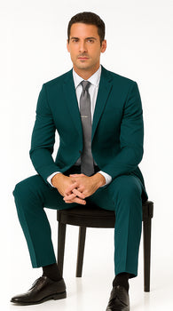 Men's 2 Button Super Slim Fit Teal Blue ~  Cheap Priced Business Suits Clearance Sale Jacket & pants - Image 4