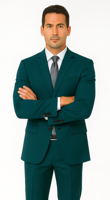 Men's 2 Button Super Slim Fit Teal Blue ~  Cheap Priced Business Suits Clearance Sale Jacket & pants