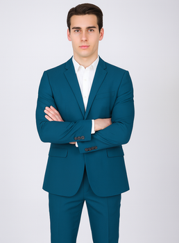 Men's 2 Button Teal Blue  Color Summer Suit - Image 5