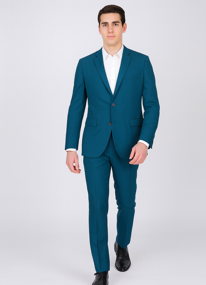 Men's 2 Button Teal Blue  Color Summer Suit - Image 4