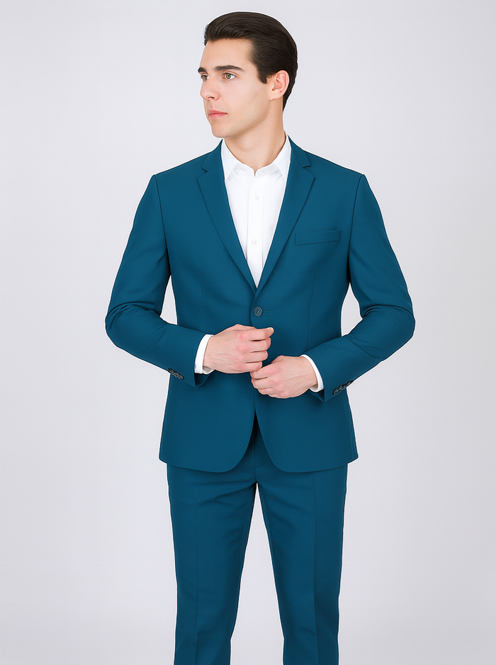 Men's 2 Button Teal Blue  Color Summer Suit - Image 8