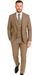 Mens 2 Button Vested Peak Lapel Plaid Suit in Tan