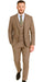 Mens 2 Button Vested Peak Lapel Plaid Suit in Tan