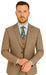 Mens 2 Button Vested Peak Lapel Plaid Suit in Tan