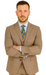 Mens 2 Button Vested Peak Lapel Plaid Suit in Tan