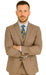 Mens 2 Button Vested Peak Lapel Plaid Suit in Tan