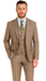 Mens 2 Button Vested Peak Lapel Plaid Suit in Tan
