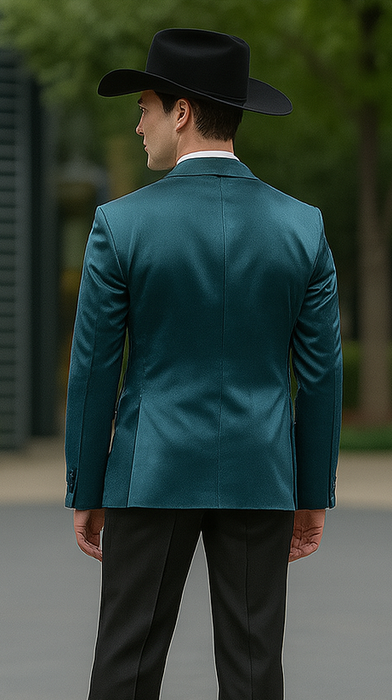 Men's 2 Buttons Slim Fit Teal Sharkskin Blazer Sport coat