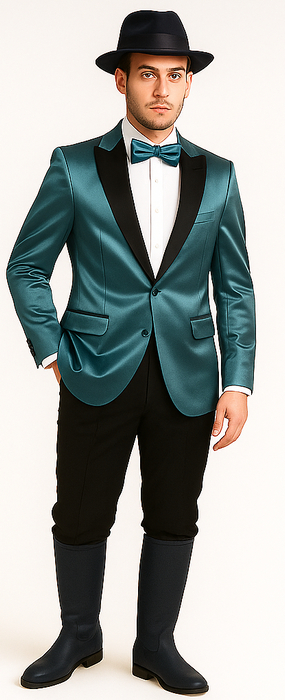 Men's 2 Buttons Slim Fit Teal Sharkskin Blazer Sport coat