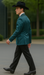 Men's 2 Buttons Slim Fit Teal Sharkskin Blazer Sport coat