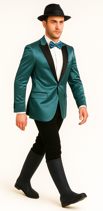 Men's 2 Buttons Slim Fit Teal Sharkskin Blazer Sport coat