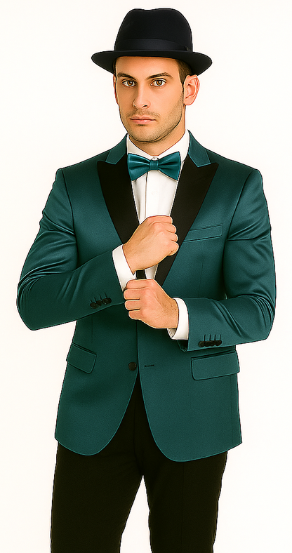 Men's 2 Buttons Slim Fit Teal Sharkskin Blazer Sport coat - Image 8