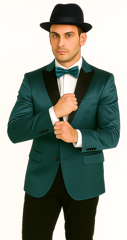 Men's 2 Buttons Slim Fit Teal Sharkskin Blazer Sport coat - Image 8