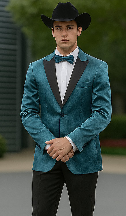 Men's 2 Buttons Slim Fit Teal Sharkskin Blazer Sport coat