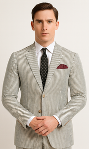 Men's 2pc Summer Seersucker Modern Fit Suit In Black Pinstripe