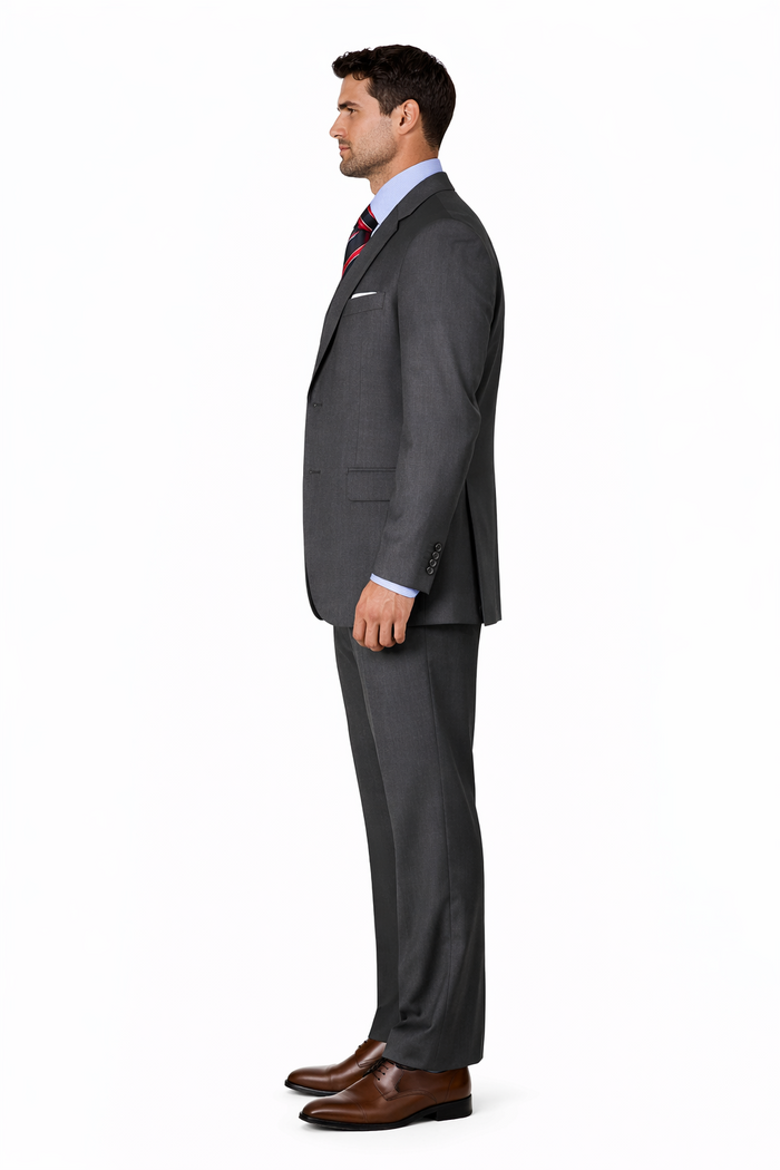 Men'S 3 Buttons Vested 3 ~ Three Piece Suit Super 150'S Poly~Rayon Solid Charcoal Gray Suits - Color: Dark Grey Suit