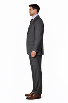 Men'S 3 Buttons Vested 3 ~ Three Piece Suit Super 150'S Poly~Rayon Solid Charcoal Gray Suits - Color: Dark Grey Suit