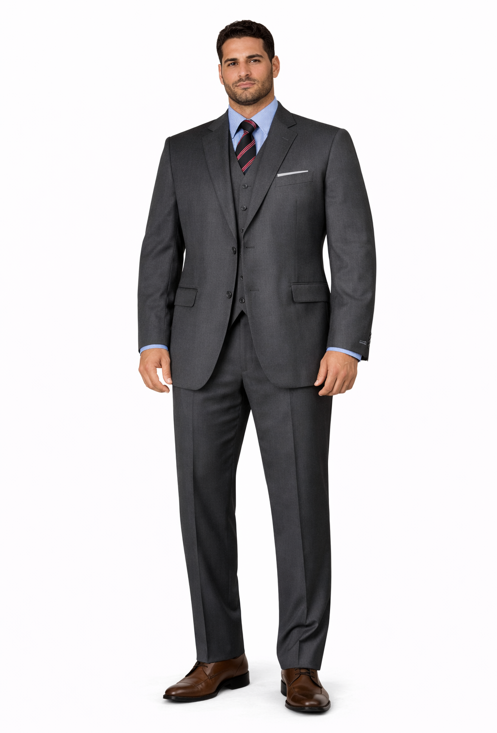 Men'S 3 Buttons Vested 3 ~ Three Piece Suit Super 150'S Poly~Rayon Solid Charcoal Gray Suits - Color: Dark Grey Suit