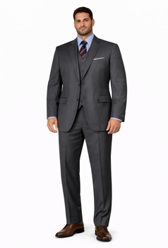 Men'S 3 Buttons Vested 3 ~ Three Piece Suit Super 150'S Poly~Rayon Solid Charcoal Gray Suits - Color: Dark Grey Suit