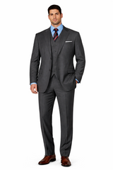 Men'S 3 Buttons Vested 3 ~ Three Piece Suit Super 150'S Poly~Rayon Solid Charcoal Gray Suits - Color: Dark Grey Suit