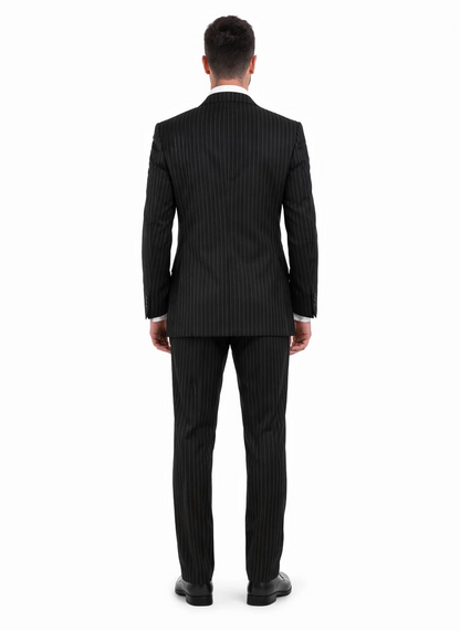 Men'S 3-Piece Black Bold White Chalk Bold Pinstripe Vested Cheap Priced Business Suits Clearance Sale