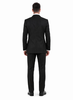 Men'S 3-Piece Black Bold White Chalk Bold Pinstripe Vested Cheap Priced Business Suits Clearance Sale