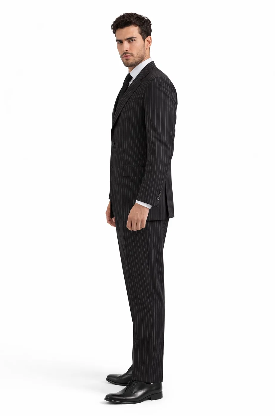 Men'S 3-Piece Black Bold White Chalk Bold Pinstripe Vested Cheap Priced Business Suits Clearance Sale