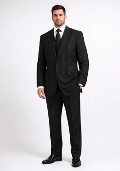 Men'S 3-Piece Black Bold White Chalk Bold Pinstripe Vested Cheap Priced Business Suits Clearance Sale