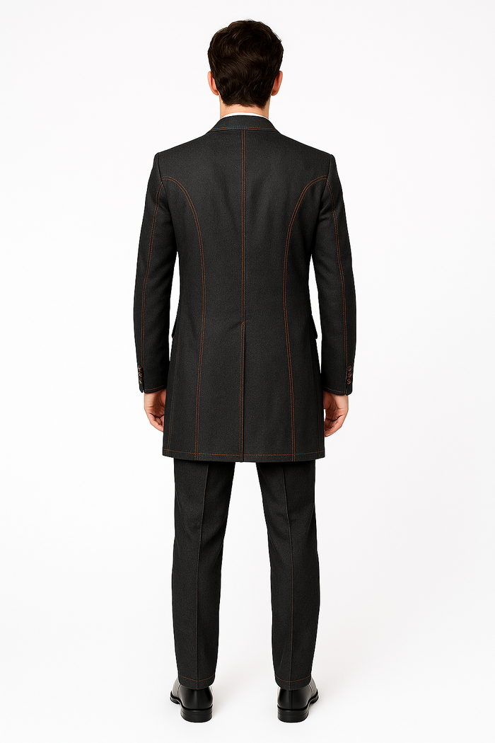 Men's 3 Piece Fashion Black Jean  Wide Leg Vested Long Cheap Priced Business Suits Clearance Sale - Image 2