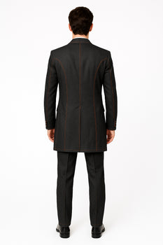 Men's 3 Piece Fashion Black Jean  Wide Leg Vested Long Cheap Priced Business Suits Clearance Sale - Image 2