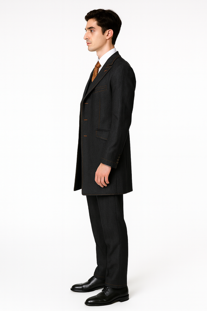 Men's 3 Piece Fashion Black Jean  Wide Leg Vested Long Cheap Priced Business Suits Clearance Sale - Image 3