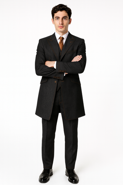 Men's 3 Piece Fashion Black Jean  Wide Leg Vested Long Cheap Priced Business Suits Clearance Sale - Image 5