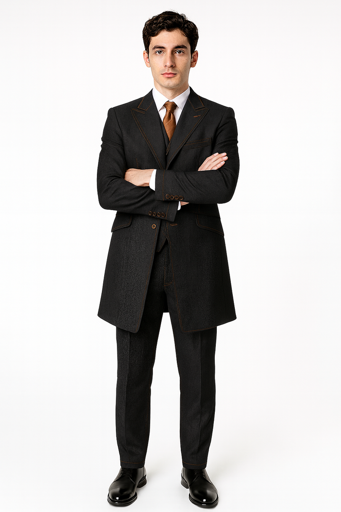 Men's 3 Piece Fashion Black Jean  Wide Leg Vested Long Cheap Priced Business Suits Clearance Sale - Image 5