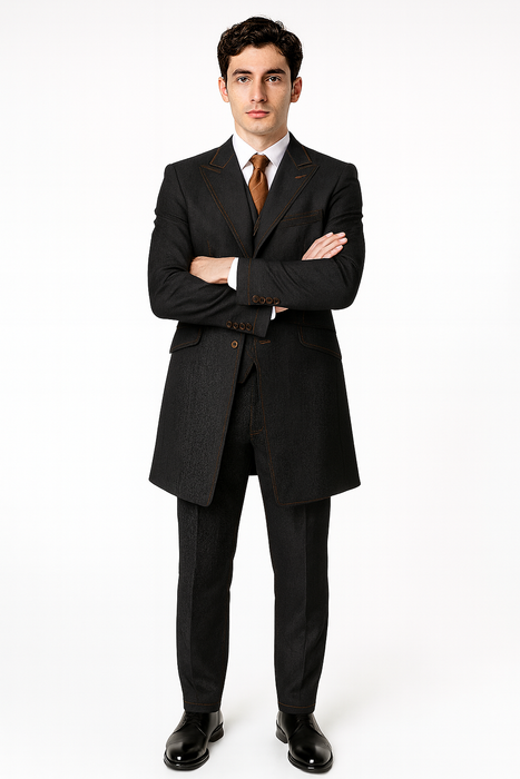 Men's 3 Piece Fashion Black Jean  Wide Leg Vested Long Cheap Priced Business Suits Clearance Sale