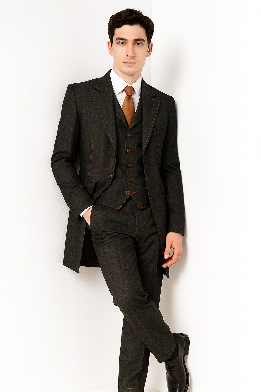 Men's 3 Piece Fashion Black Jean  Wide Leg Vested Long Cheap Priced Business Suits Clearance Sale - Image 6