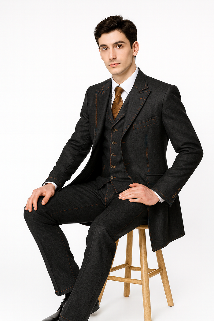 Men's 3 Piece Fashion Black Jean  Wide Leg Vested Long Cheap Priced Business Suits Clearance Sale - Image 4