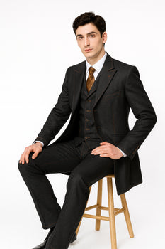 Men's 3 Piece Fashion Black Jean  Wide Leg Vested Long Cheap Priced Business Suits Clearance Sale - Image 4