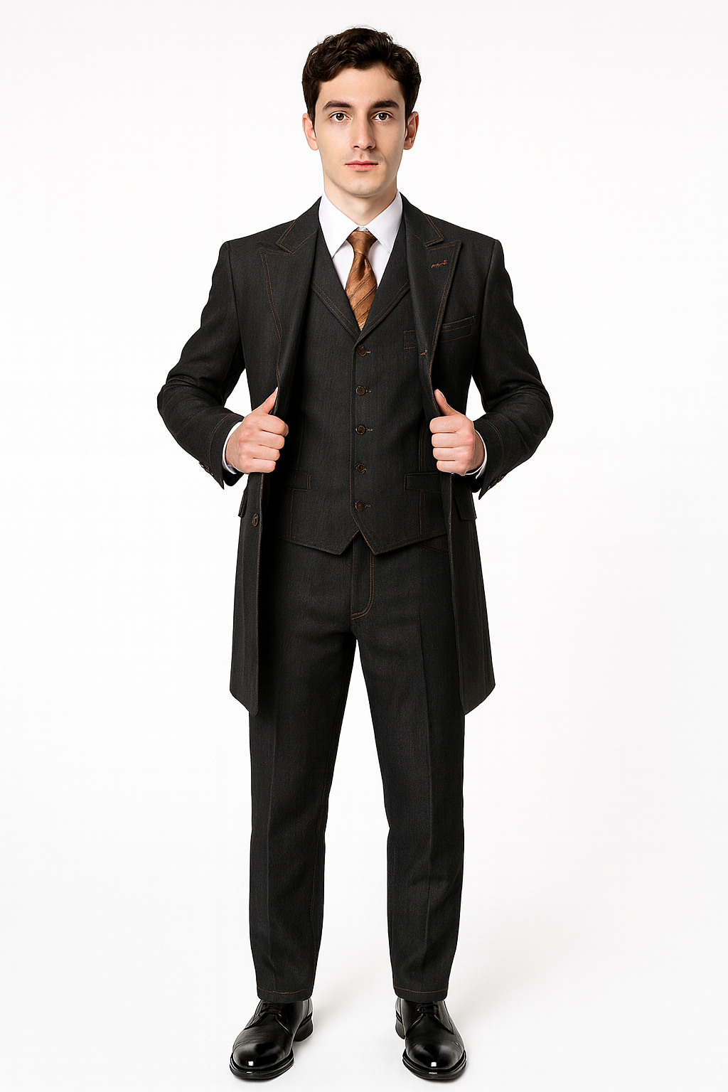 Men's 3 Piece Fashion Black Jean  Wide Leg Vested Long Cheap Priced Business Suits Clearance Sale - Image 8