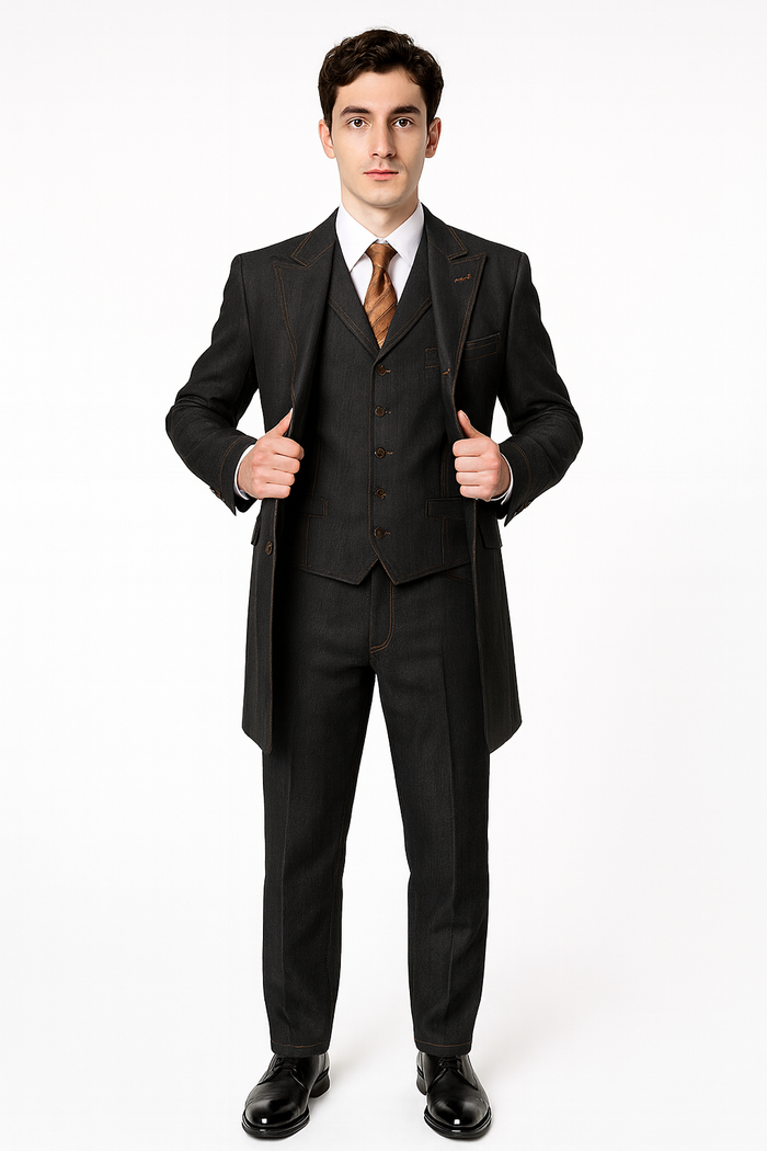 Men's 3 Piece Fashion Black Jean  Wide Leg Vested Long Cheap Priced Business Suits Clearance Sale - Image 8