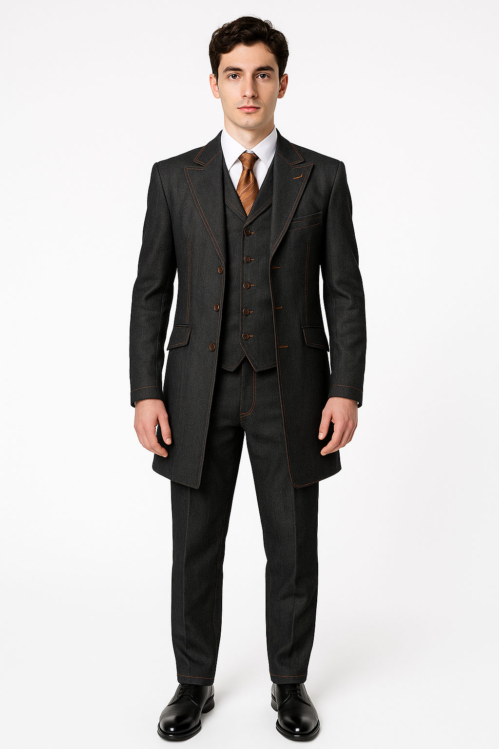 Men's 3 Piece Fashion Black Jean  Wide Leg Vested Long Cheap Priced Business Suits Clearance Sale