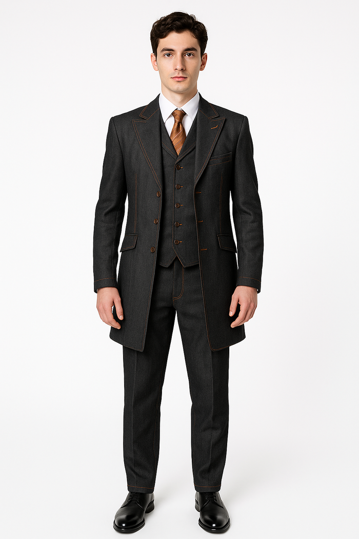 Men's 3 Piece Fashion Black Jean  Wide Leg Vested Long Cheap Priced Business Suits Clearance Sale