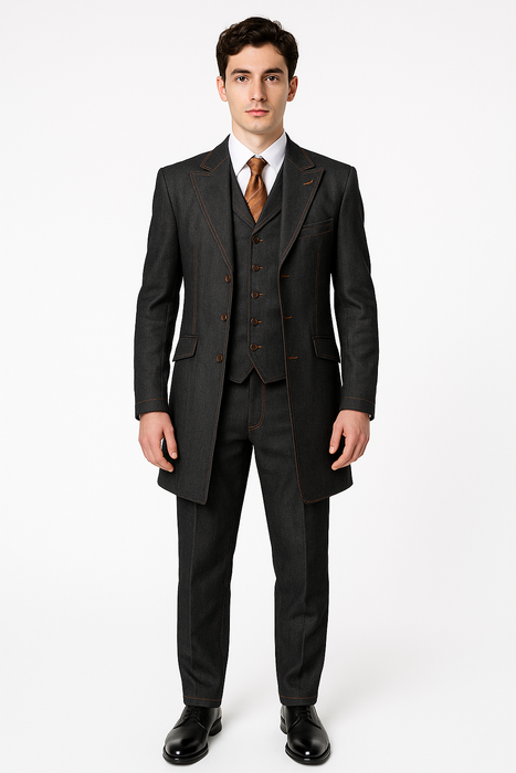 Men's 3 Piece Fashion Black Jean  Wide Leg Vested Long Cheap Priced Business Suits Clearance Sale