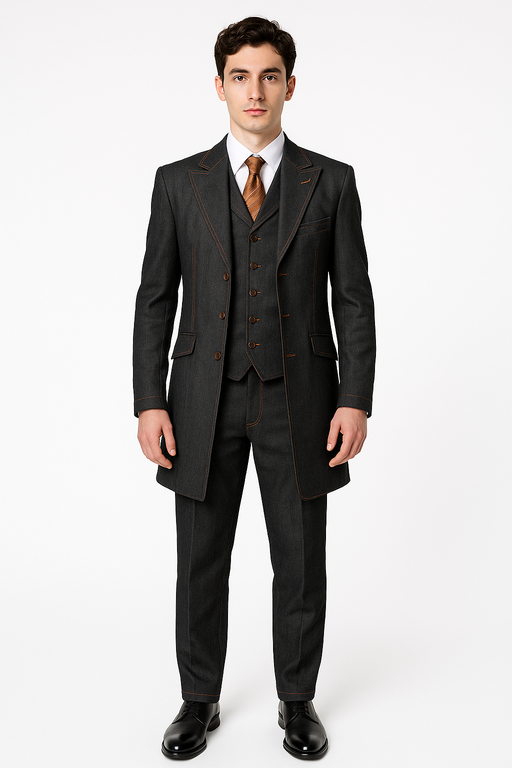 Men's 3 Piece Fashion Black Jean  Wide Leg Vested Long Cheap Priced Business Suits Clearance Sale