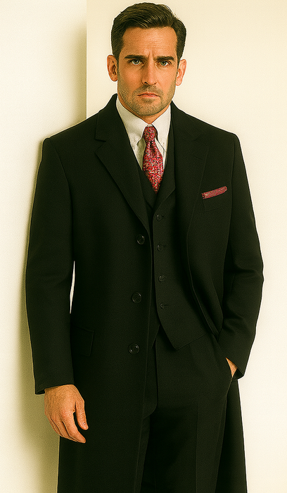 Men'S 3 Piece Fashion Suit - Long Zoot Suit Vested Black Color - Three Piece Suit