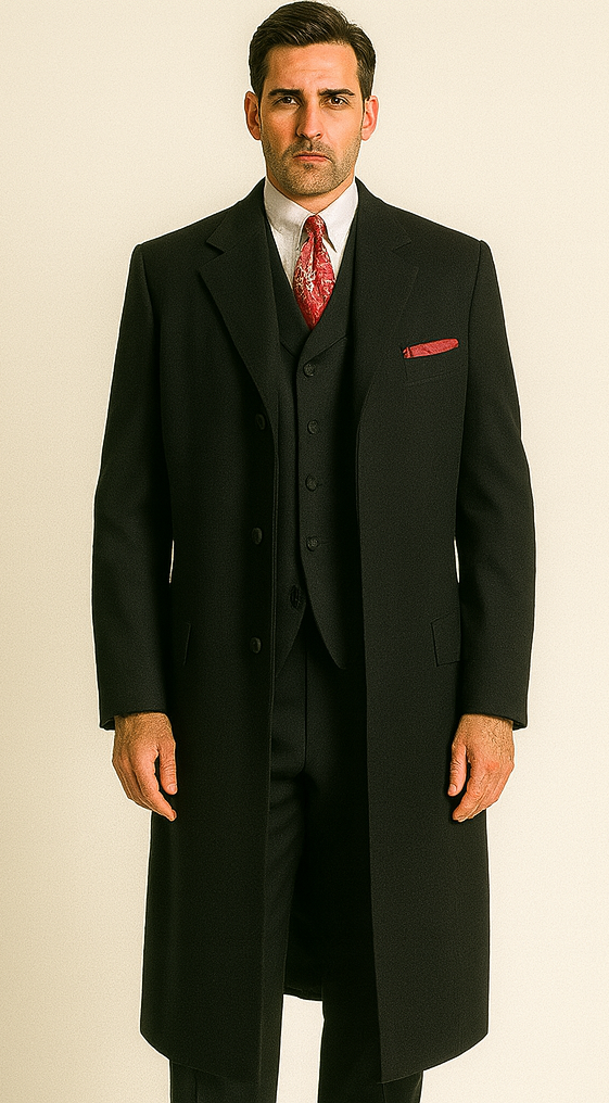 Men'S 3 Piece Fashion Suit - Long Zoot Suit Vested Black Color - Three Piece Suit