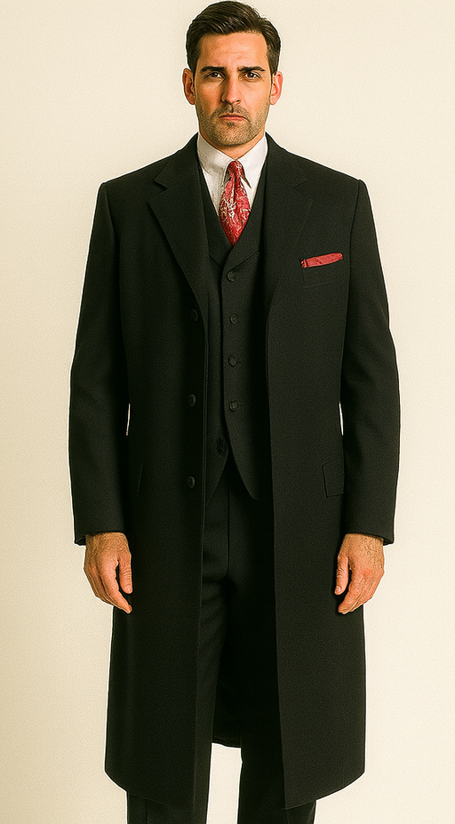 Men'S 3 Piece Fashion Suit - Long Zoot Suit Vested Black Color - Three Piece Suit